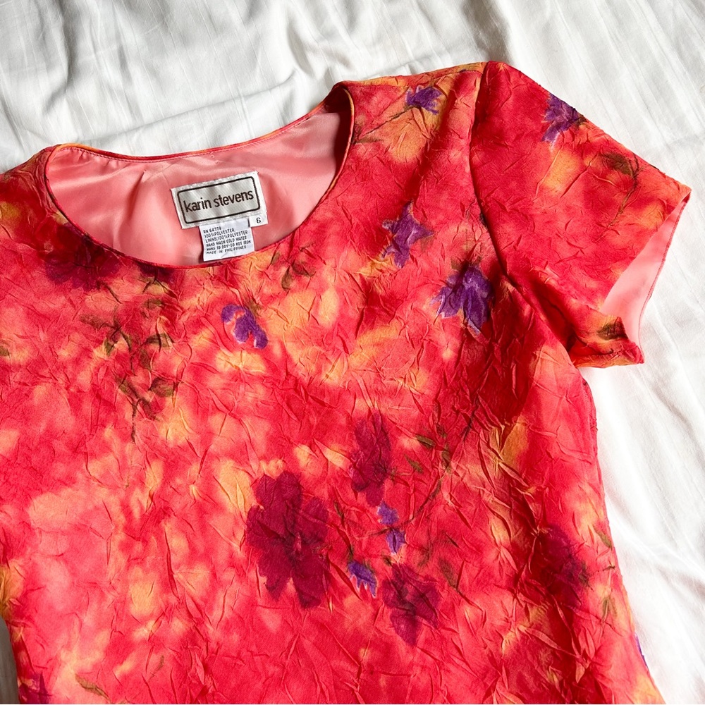 Vintage Karin Stevens Mini Plisse Floral Dress